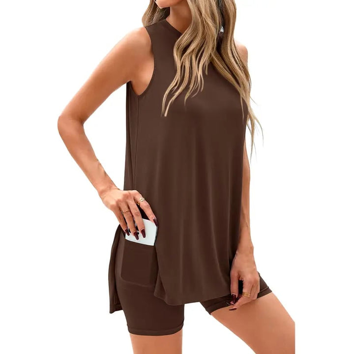 Damen Lounge-Set mit Biker-Shorts | Zweiteiliges Freizeit-Set mit ärmellosem Oberteil | Bequemes Sommer-Outfit für Alltag &amp; Urlaub