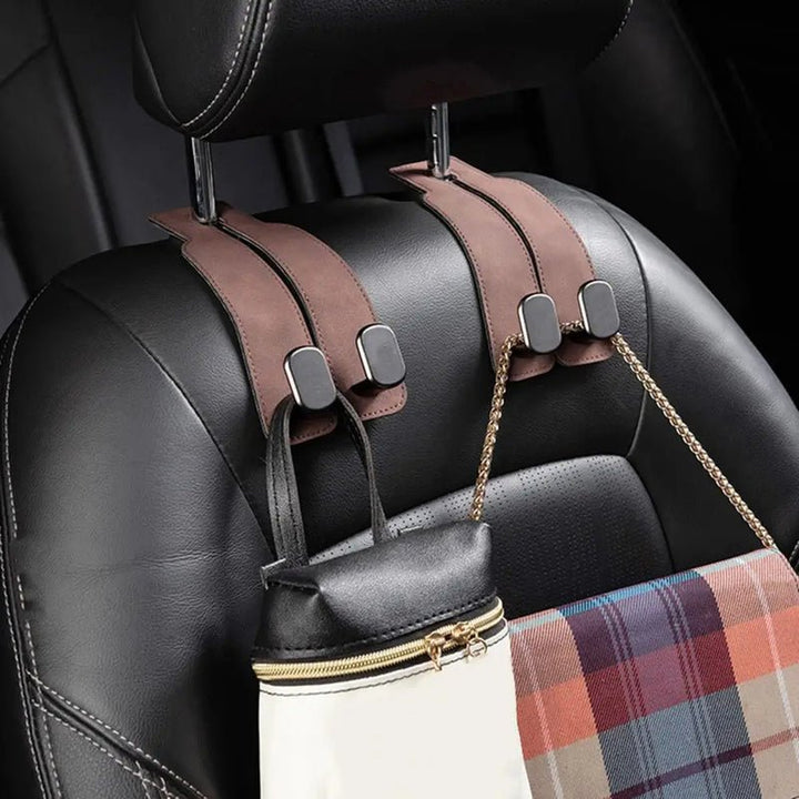 Headrest hook for car made of metal with double hook – StrapMaster | tool-free assembly in 3 seconds | organization &amp; more legroom