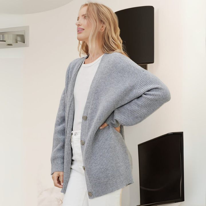 Damen Oversize Strickjacke gerippt | Lockerer langer Cardigan mit strukturierter Rippoptik für Alltag, Büro und Lagenlooks