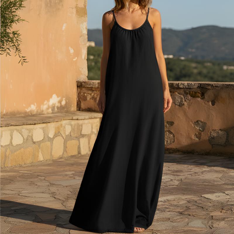 Rückenloses Maxi-Trägerkleid mit Keyhole-Rücken | Fließende Loungewear-Passform | 95% Polyester, 5% Elasthan, S–2XL