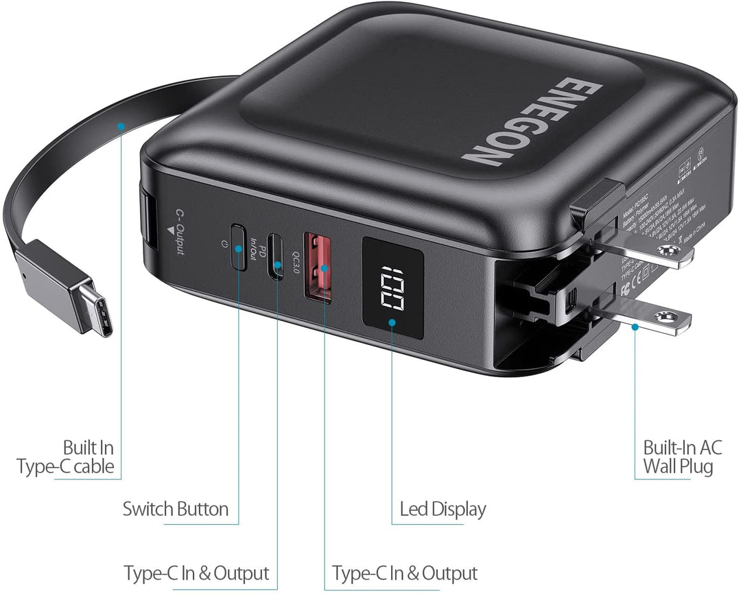 Powerbank | 15000 mAh mit AC-Stecker und Schnellladung für Smartphone und Tablet