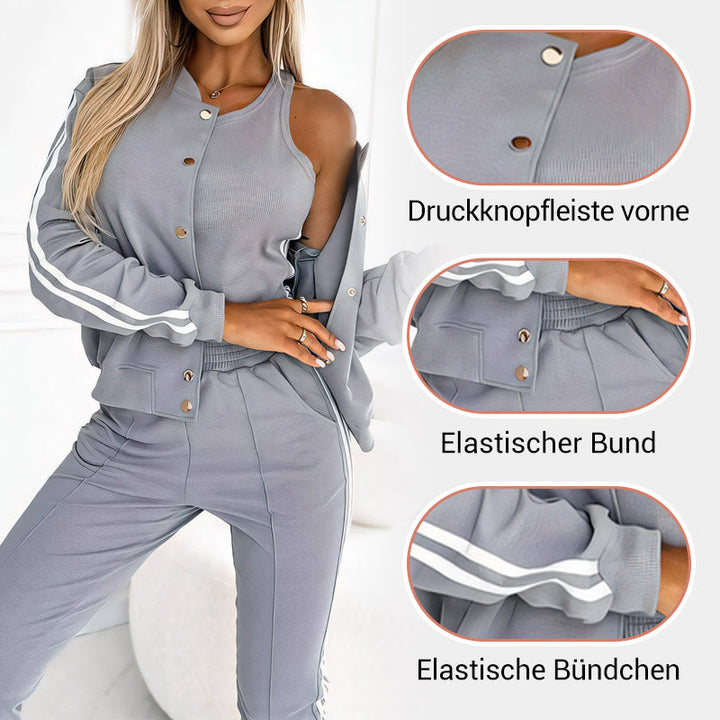 Completo da allenamento donna | 3 pezzi | Giacca da baseball e pantaloni | Grigio