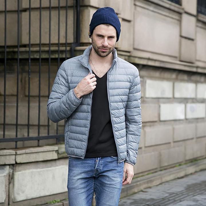 Herren Daunenjacke | Winter Steppjacke mit Stehkragen und leichter Wattierung