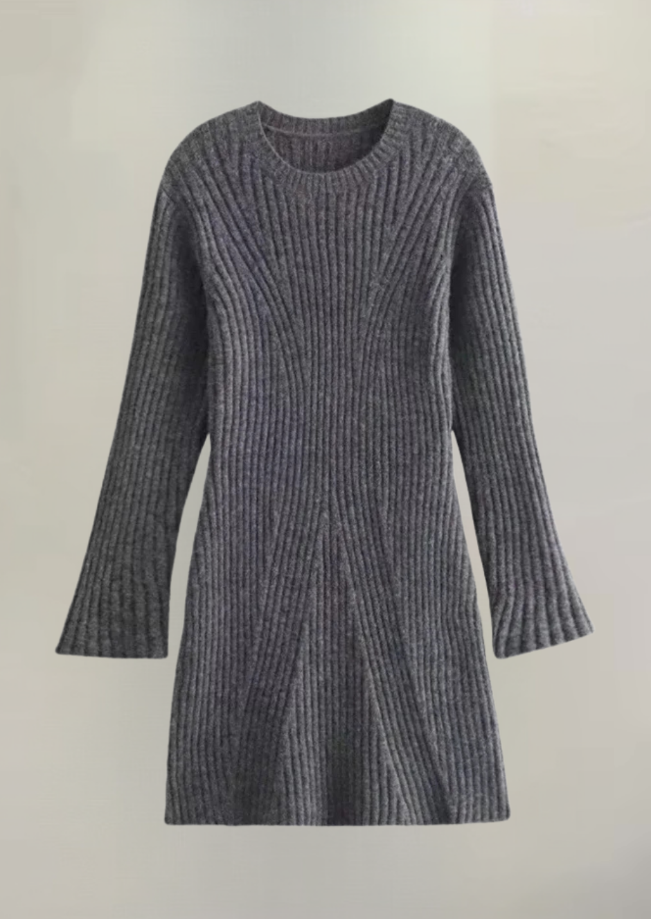 Damen Rippstrickkleid mit langen Ärmeln | Figurbetontes Midikleid mit Rundhalsausschnitt, weichem Stretch und bequemer Passform