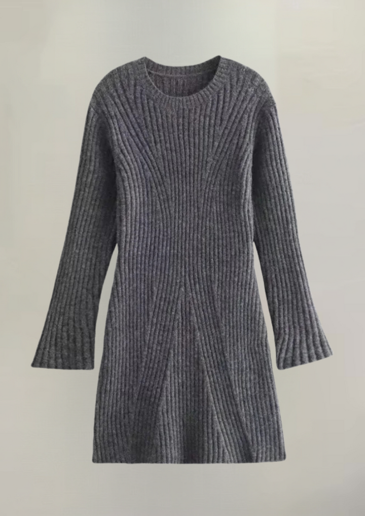 Damen Rippstrickkleid mit langen Ärmeln | Figurbetontes Midikleid mit Rundhalsausschnitt, weichem Stretch und bequemer Passform