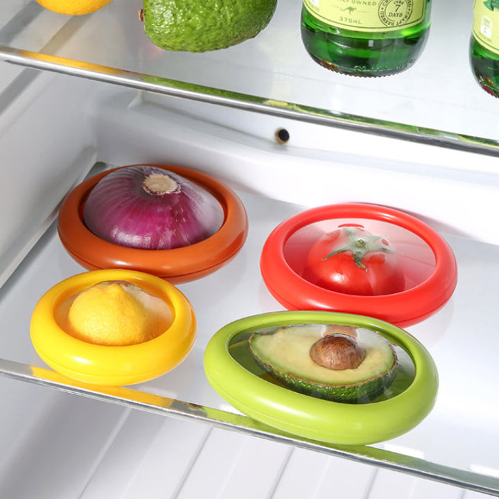 Frischebox Set 4-teilig für Obst &amp; Gemüse | Zitronen-, Avocado-, Zwiebel- &amp; Tomatenbox | Platzsparend, versiegelnd, lebensmittelecht