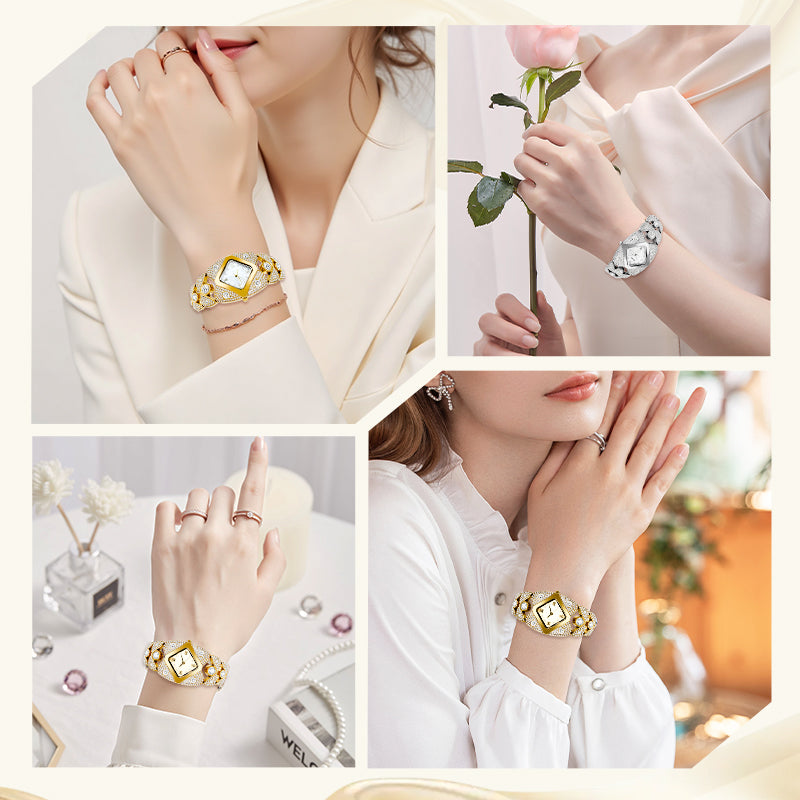 Orologio vintage da donna con quadrante in pietra naturale | Quarzo preciso ±15 sec/mese | Resistente agli schizzi | Argento/oro