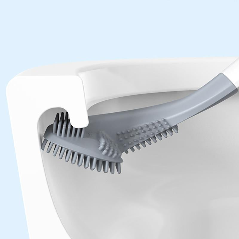Silikon-Toilettenbürste mit flexiblem Dreieckkopf | WC-Bürste mit selbstklebender Wandhalterung für hygienische Reinigung