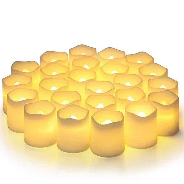 LED Kerzen 24er Set flammenlos | Warmweißes Licht mit CR2032-Batterien | 3,8 x 4,2 cm für Hochzeit und Dekoration