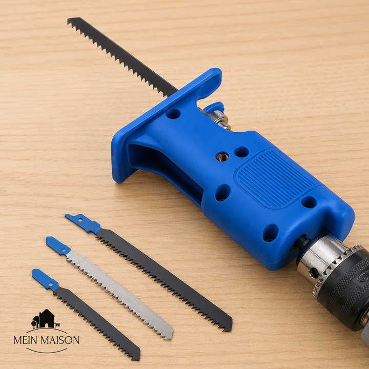 Drill saw adapter with handle | For cutting wood &amp; metal | 3 saw blade set, quick assembly, precise cuts