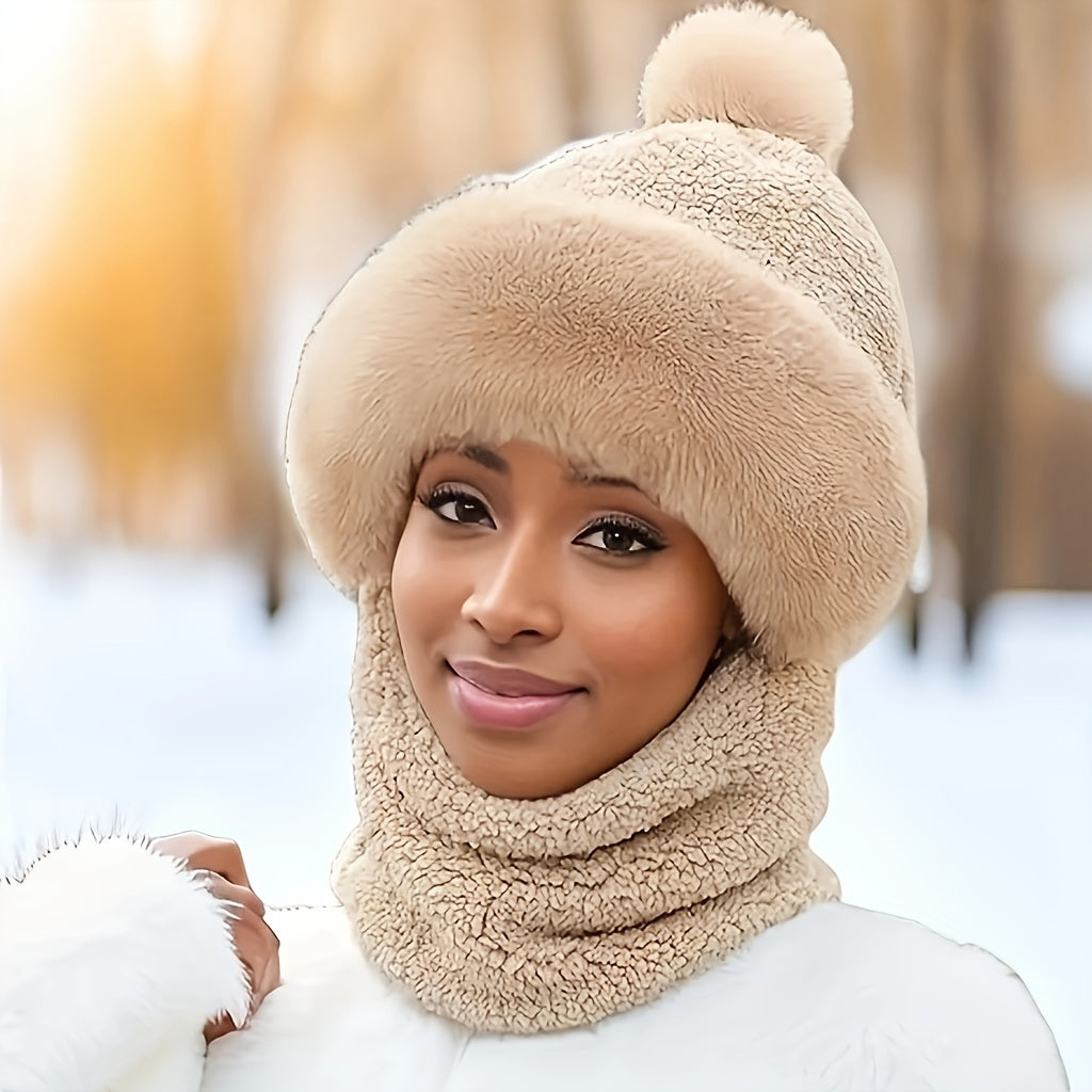 Winterfleece Mütze &amp; Schal Set | Weich &amp; Warm | Mit Pompon | Für Damen