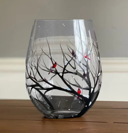 Handbemalte Weingläser mit Jahreszeiten-Baum | Künstlerisches Glasdesign | Elegantes Geschenk für Weinliebhaber