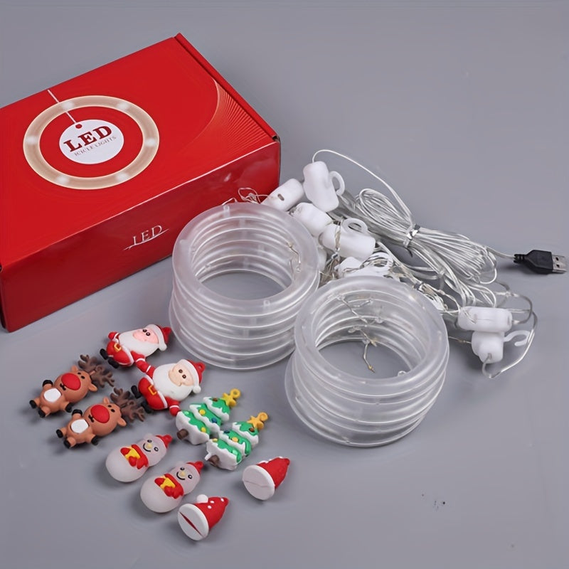 LED Weihnachtslichterkette mit Anhängern | Warmweiße Weihnachtsbeleuchtung mit Weihnachtsmann, Rentier und Schneemann für Innenräume