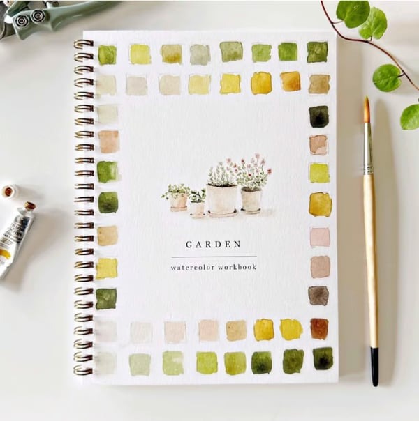Cahier de travail aquarelle pour débutants | 12 motifs avec guide étape par étape | Papier 120 lb, 6,5"×9", mélange et peinture