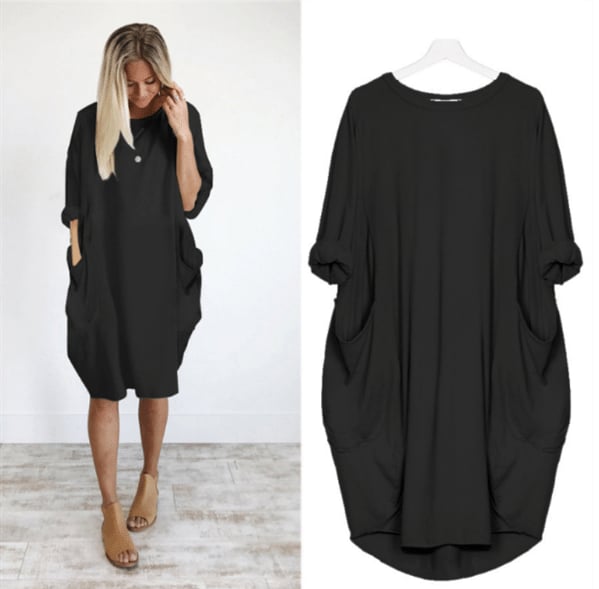 Damen Midikleid mit Lockerer Passform &amp; Rundhalsausschnitt | Luftiges Sommerkleid mit Taschen | Bequem &amp; Vielseitig