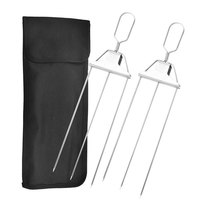 Edelstahl Grillspieße mit 9 Zinken – BlazeTrio für gleichmäßiges Garen von Fleisch, Fisch &amp; Gemüse | Spülmaschinenfest | inkl. Oxford-Tasche