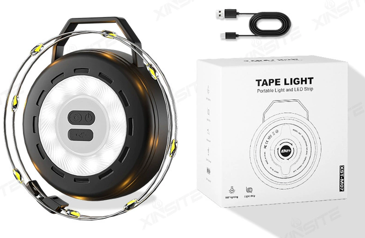 Tangle-free camping lamp with retractable cable | USB-C rechargeable, IPX4 | 14 hours lighting time &amp; 3 modes