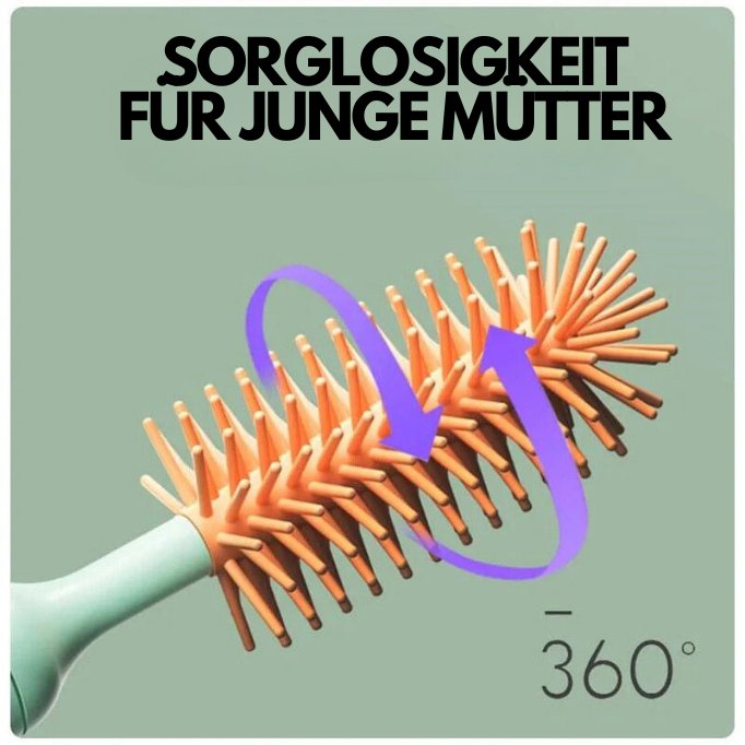Elektrische Flaschenbürste mit 360° rotierenden Silikonborsten – CleanNest | BPA-frei, kratzfrei | inkl. Wechselaufsätze
