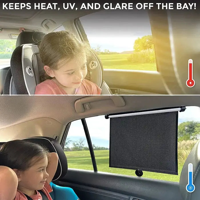Ausziehbares Fensterrollo mit UV-Schutz | Sonnenschutz für Auto, LKW &amp; Zuhause | Verdunkelungsrollo mit Saugnäpfen