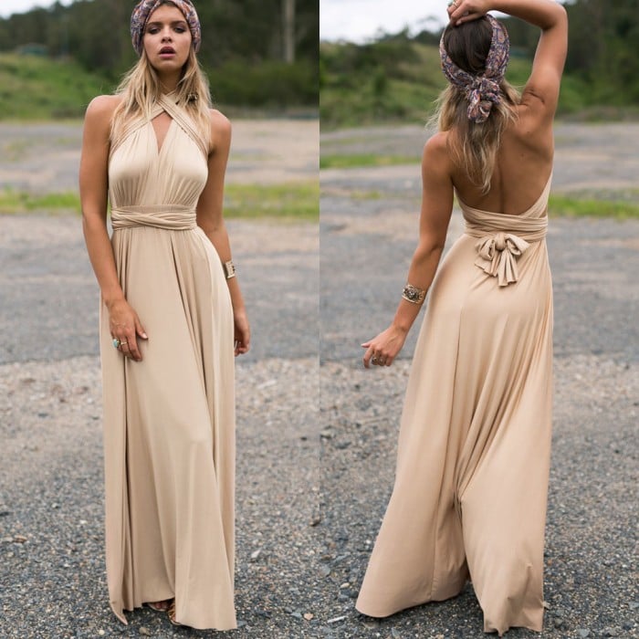 Damen Wickel-Maxikleid | 24 Tragevarianten | Ärmellos &amp; elegant | Perfekt für Hochzeit, Party &amp; Abend