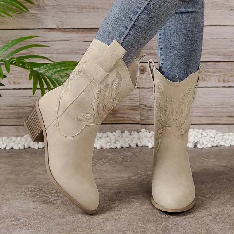 Damen Cowboystiefel mit Stickerei | Bequeme Westernstiefel mit gepolstertem Innenbereich und stabiler Sohle | Größen 34–40