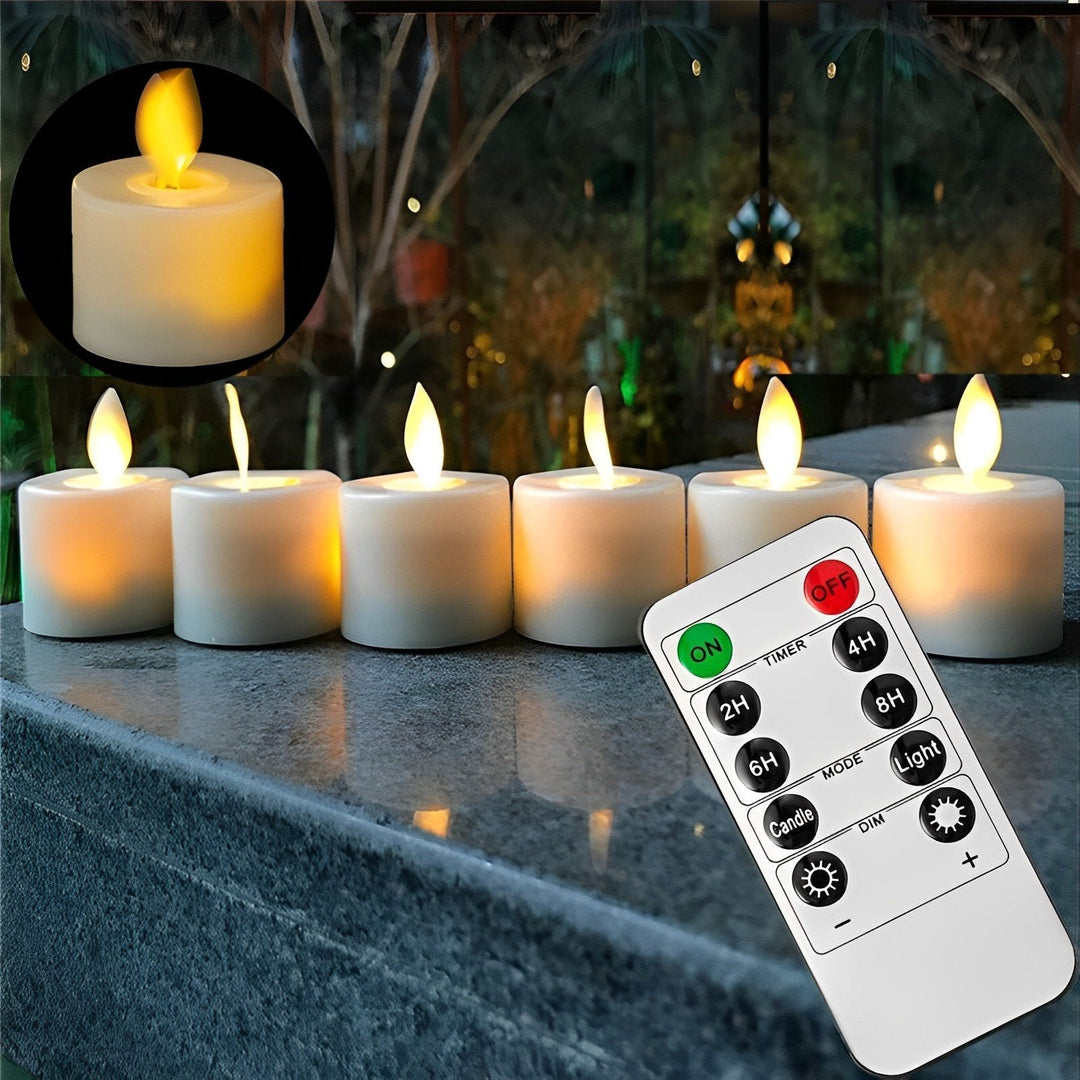 LED Kerzen mit beweglicher Flamme | 4,8 x 3,7 cm | Fernbedienung, Timer und CR2032-Batterie für über 50 Stunden Licht