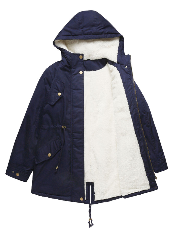 Damen Midiparka mit Kapuze | Langer Parka mit Frontreißverschluss und geradem Schnitt für Alltag, Büro und kalte Tage