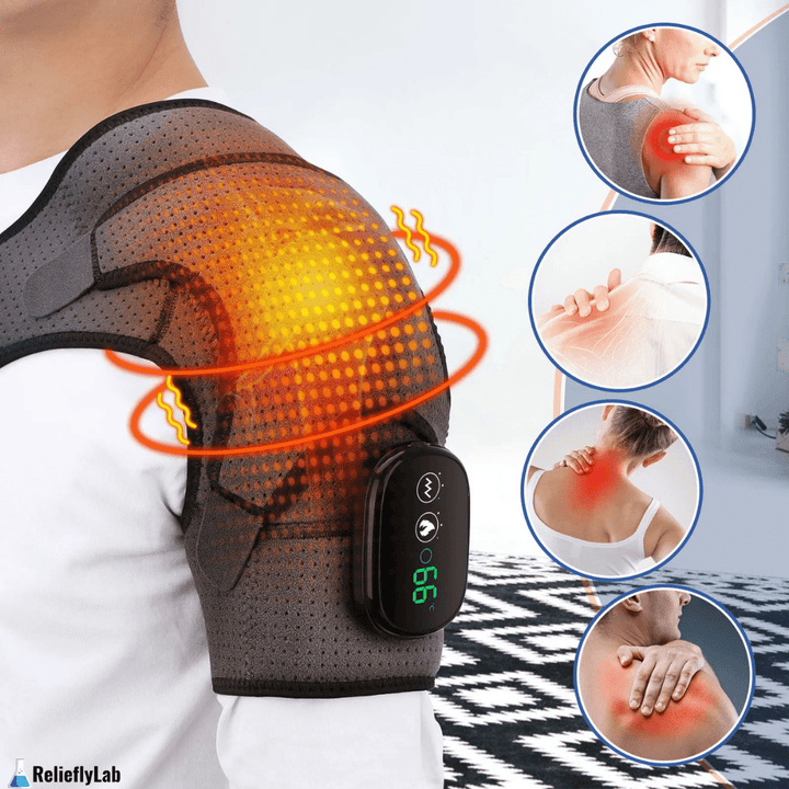 Dispositivo per terapia spalle SchulterRelief con calore e vibrazione | 3 modalità per rilassamento e circolazione | Indossabile a sinistra/destra | Ricaricabile USB