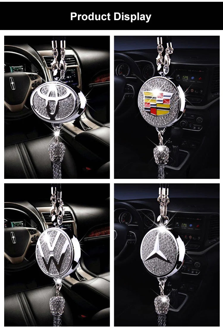 Ciondolo per specchietto retrovisore auto con cristallo | Lega di zinco e strass | Decorazione scintillante con ciondolo profumato, idea regalo