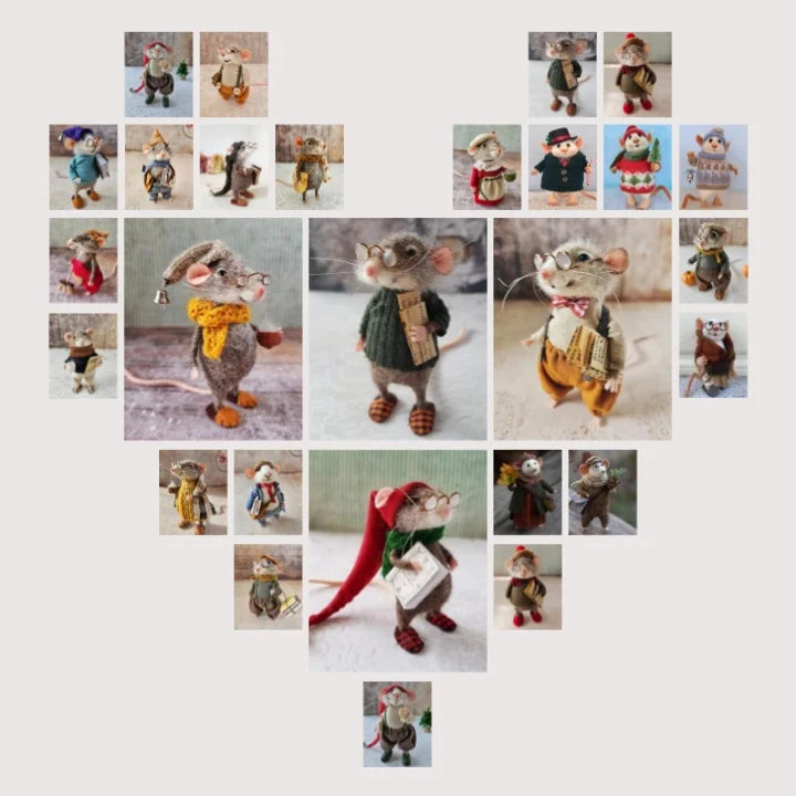 Weihnachtsanhänger Filzmaus | Handgefertigte Dekorationsfigur aus Naturmaterialien für Weihnachtsbaum &amp; Zuhause