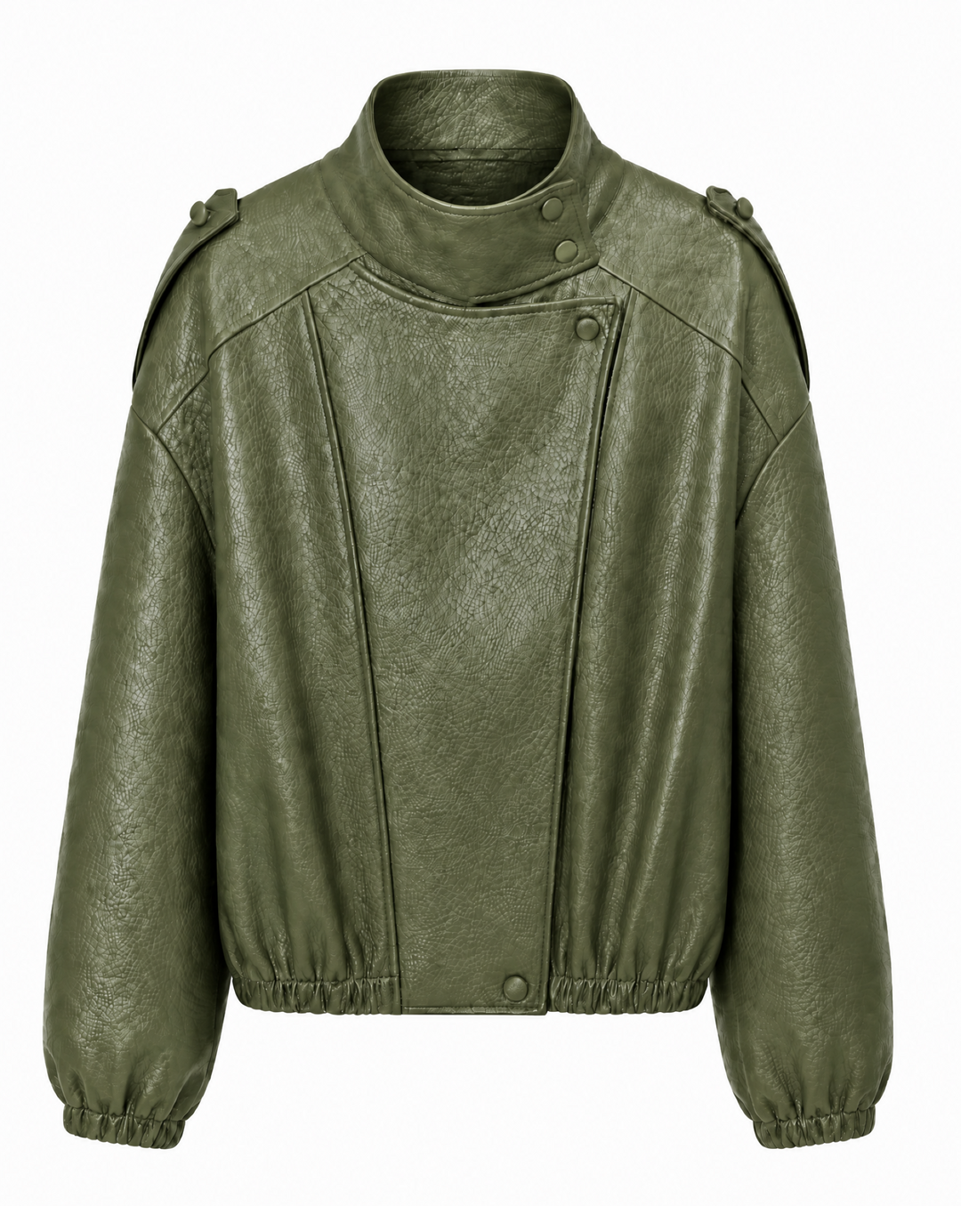 Kunstlederjacke | Kurz mit Reverskragen, Oversized Fit und Reißverschluss
