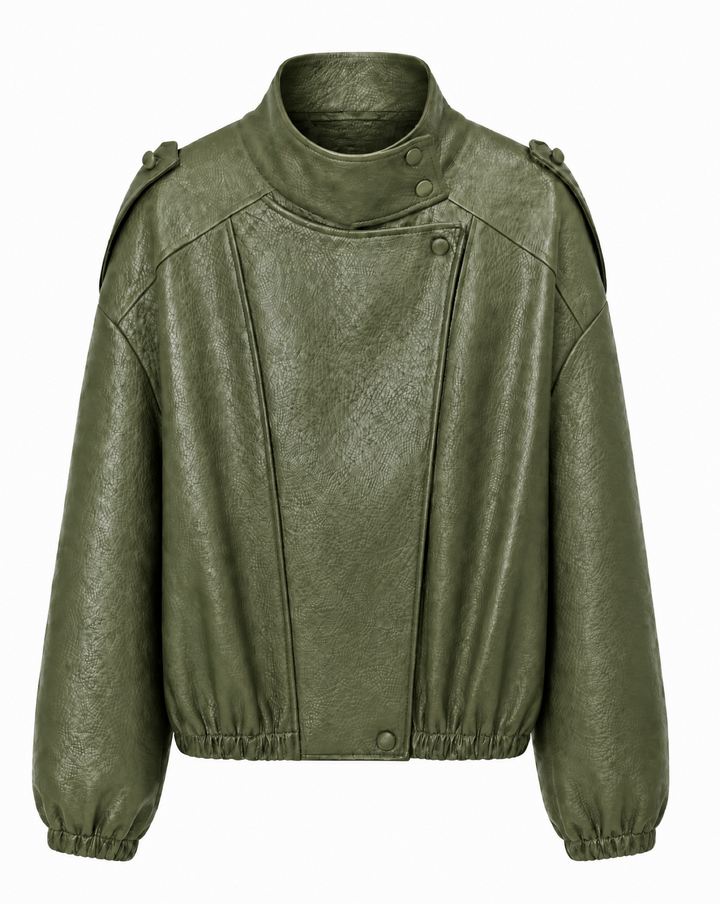 Kunstlederjacke | Kurz mit Reverskragen, Oversized Fit und Reißverschluss