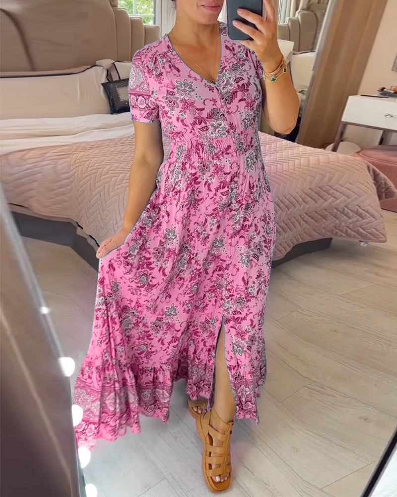 Schmeichelndes Sommerkleid aus Stretch-Baumwollmischung | V-Ausschnitt für feminine Linie | Bequem &amp; vielseitig | Größen XS–5XL