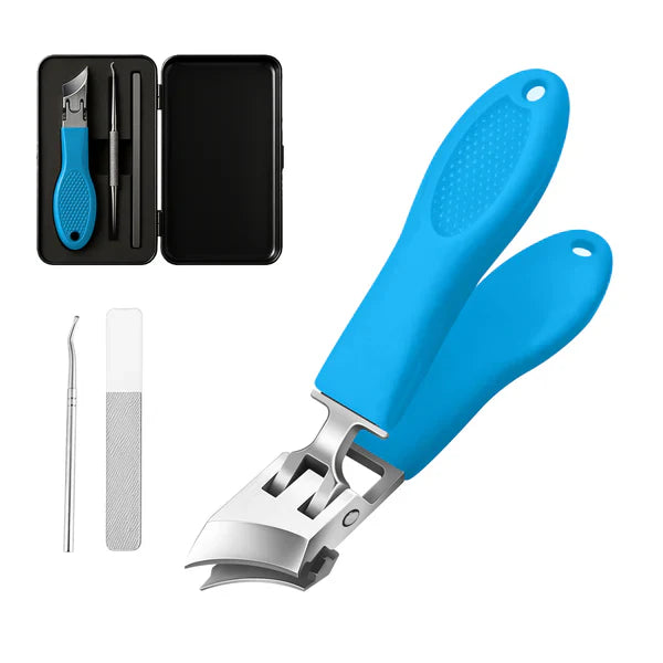 Angled nail clipper with splash guard – PrecisionEdge | wide opening for thick nails | non-slip PVC handle, 3 colors