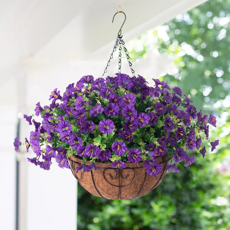 Artificial hanging flowers in basket made of silk &amp; plastic | UV &amp; weather resistant for indoor/outdoor | 7 colors, permanently fresh