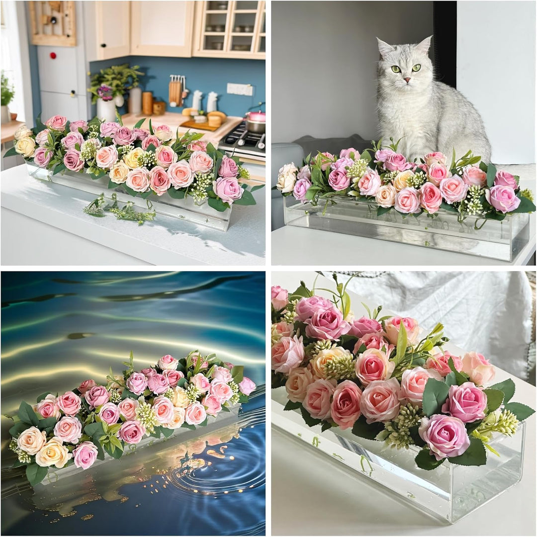 Vaso per fiori sospeso in acrilico trasparente con griglia a fori | Scegli 12/16/22 steli | Opzionale con luce LED | Decorazione da tavolo