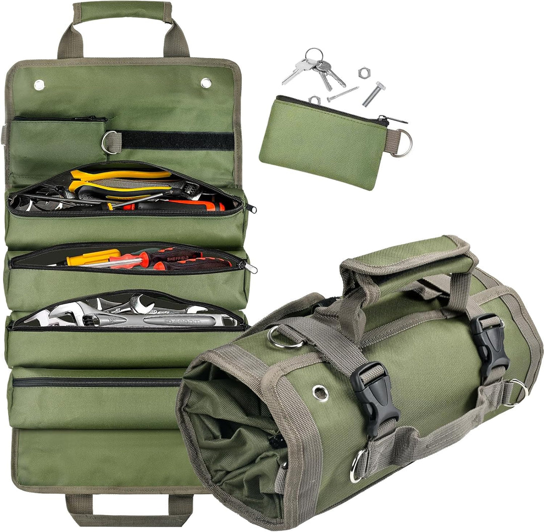 Werkzeug Rolltasche mit abnehmbaren Taschen | Robust, kompakt &amp; schneller Zugriff | Für Werkstatt, Baustelle, Auto &amp; Heimwerker
