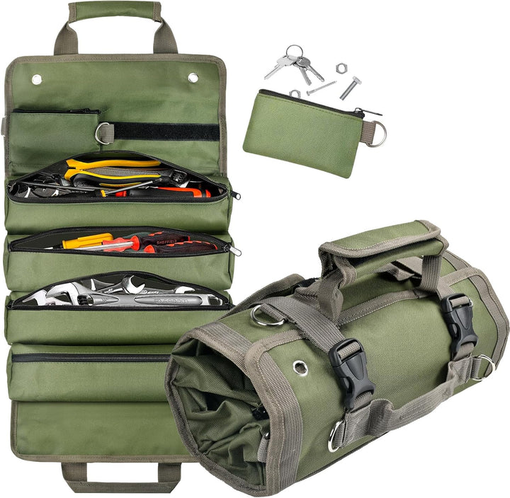 Werkzeug Rolltasche mit abnehmbaren Taschen | Robust, kompakt &amp; schneller Zugriff | Für Werkstatt, Baustelle, Auto &amp; Heimwerker