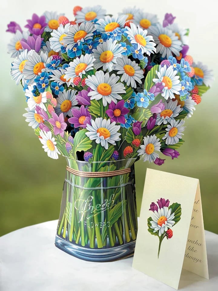 Pop-Up Papierblumenstrauß 3D | Blumenkarte mit Papiervase &amp; Grußkarte | Handgefertigt, langlebig | Deko-Geschenk 43×38 cm
