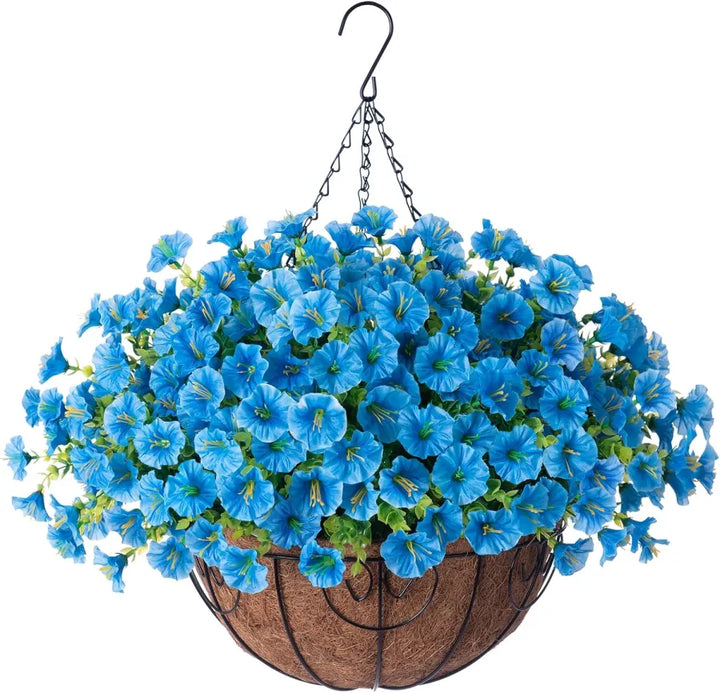 Artificial hanging flowers in basket made of silk &amp; plastic | UV &amp; weather resistant for indoor/outdoor | 7 colors, permanently fresh