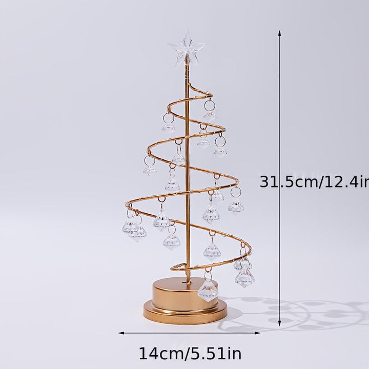 Beleuchteter Weihnachtsbaum mit Kristallanhängern | Warmweißer Deko-Baum aus Metall in Spiralform für Tisch und Regal