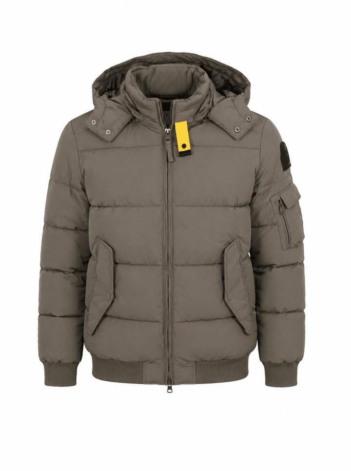 Herren Winterjacke Khaki mit Kapuze | Sehr warm gefütterte Jacke mit Innen-, Seiten- und Ärmeltasche | Größen M–XXL