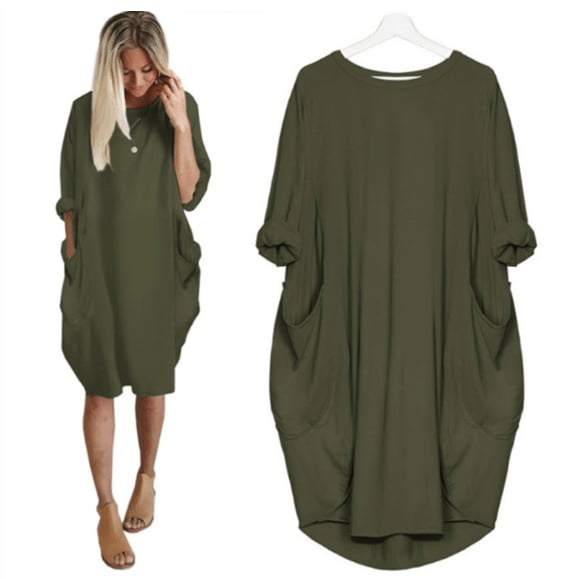 Damen Midikleid mit Lockerer Passform &amp; Rundhalsausschnitt | Luftiges Sommerkleid mit Taschen | Bequem &amp; Vielseitig