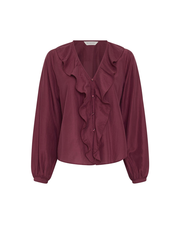Damen Bluse | V-Ausschnitt mit Rüschendetails und langen Ärmeln | Normale Passform