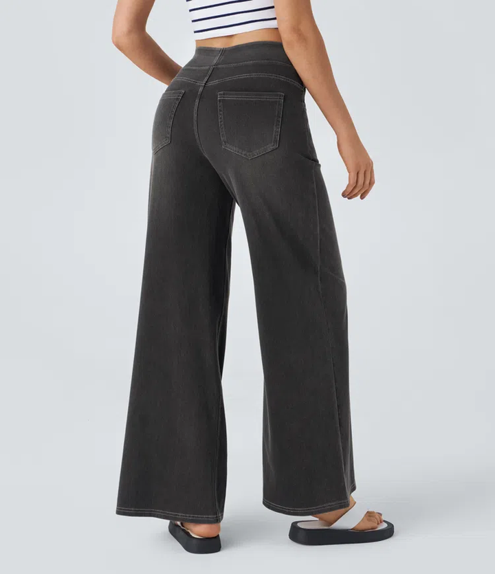 Damen Jeans High Waist Wide Leg | Vier-Wege-Stretch &amp; ohne Reißverschluss | Bequem, formend &amp; mit Taschen, XS–5XL