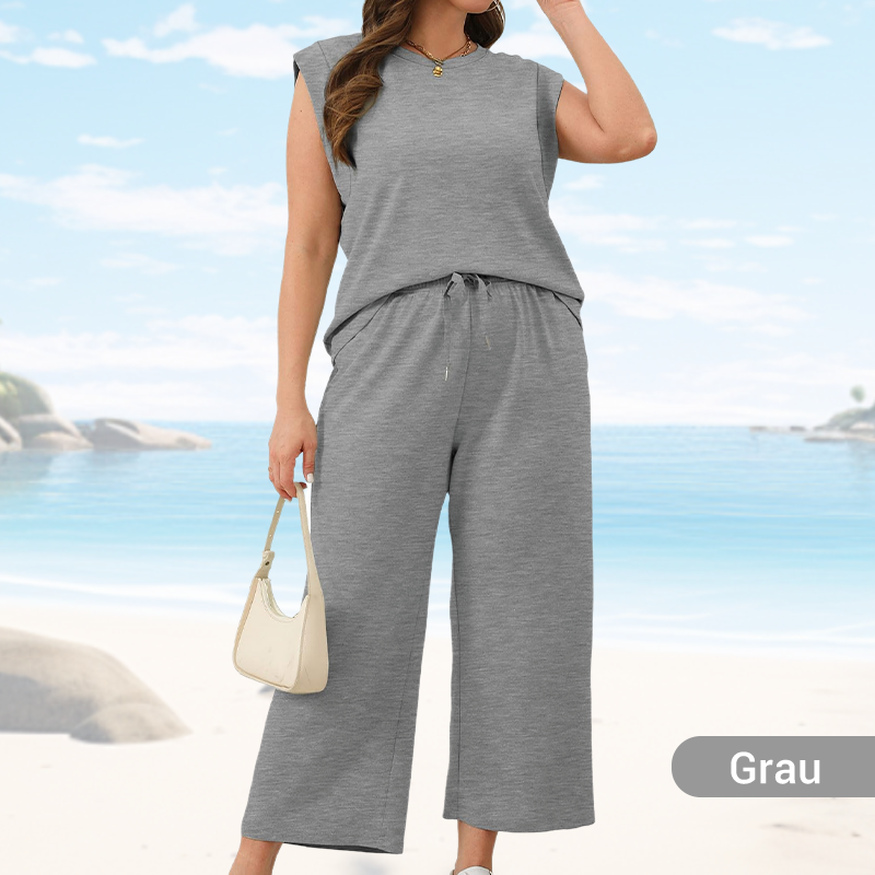 Damen Zweiteiler mit ärmellosem Top | Weite Hose im eleganten Set | Schicker Sommerlook für Alltag &amp; Anlass