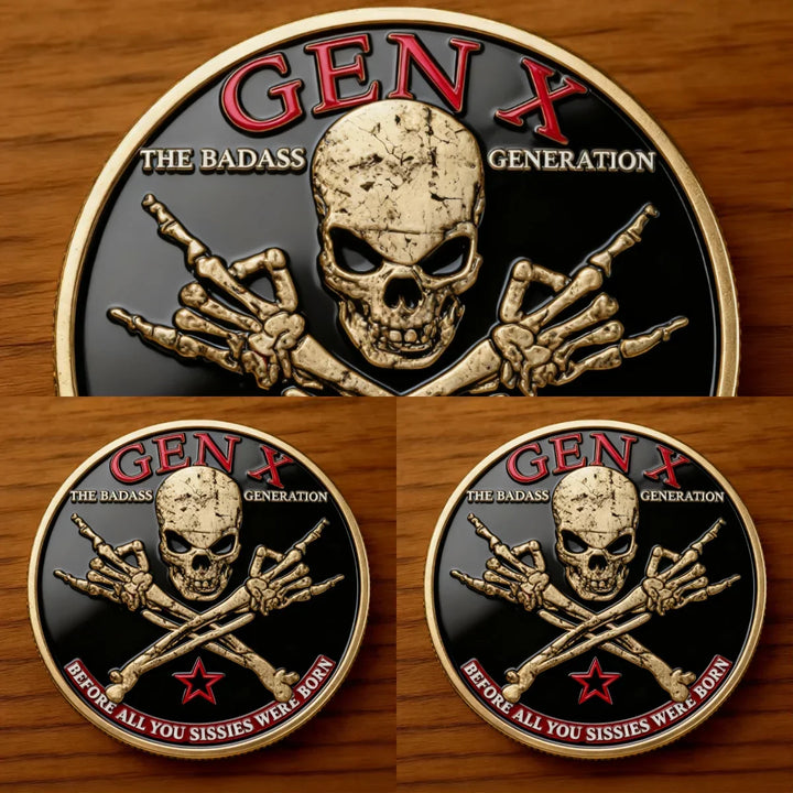 Gen X Sammlermünze mit 3D-Relief | Schwarz-Gold Design | Dekoratives Erinnerungsstück
