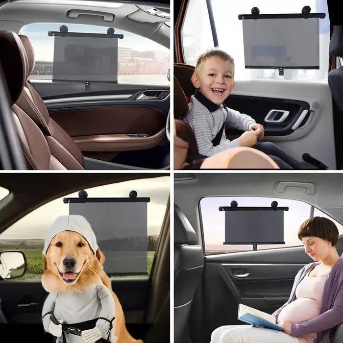 Ausziehbares Fensterrollo mit UV-Schutz | Sonnenschutz für Auto, LKW &amp; Zuhause | Verdunkelungsrollo mit Saugnäpfen