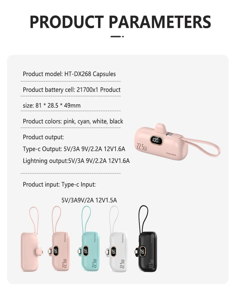 Powerbank 5000 mAh | Kompakte Mini Powerbank mit 22,5W Schnellladen
