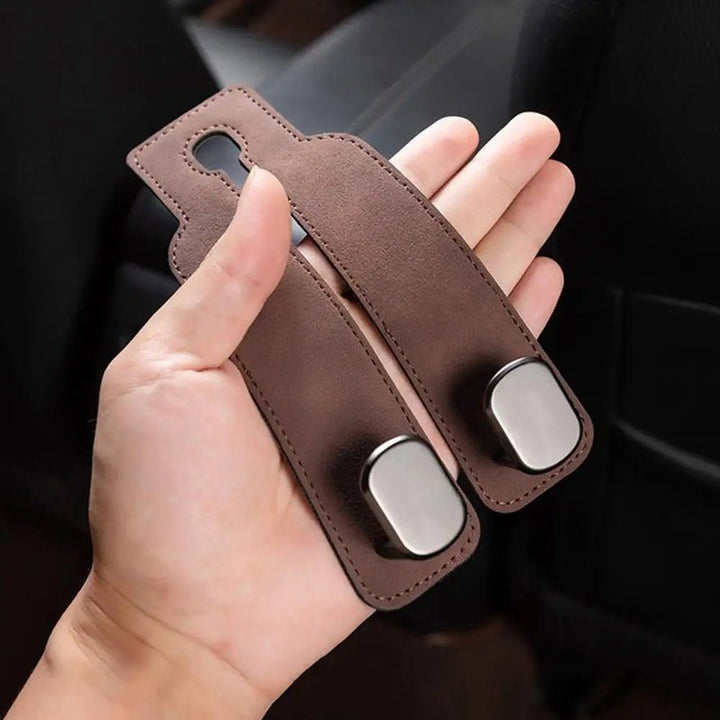 Headrest hook for car made of metal with double hook – StrapMaster | tool-free assembly in 3 seconds | organization &amp; more legroom